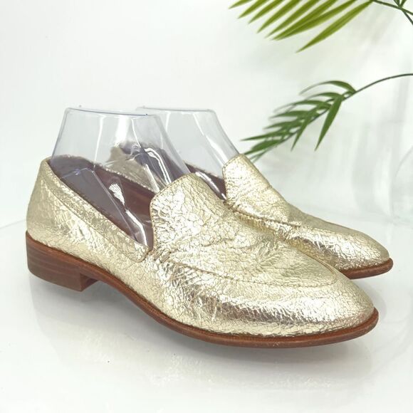 Madewell The Frances Loafer Women's Size 7 Gold Crackle Leather Pointed Shoes - Picture 1 of 16